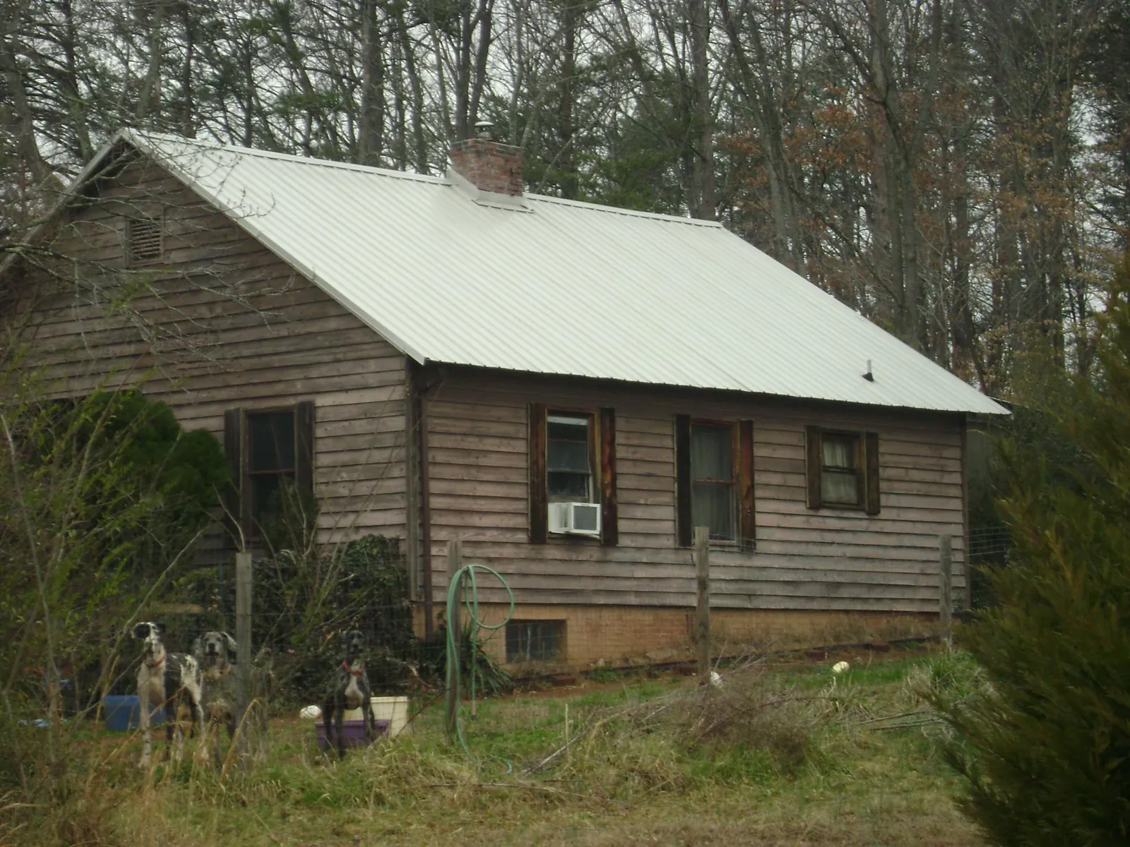 White metal roof on an old wood sided farmhouse, from a Metal Roof Installation job in Grand River